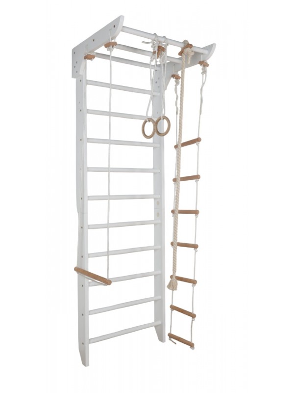 Bijele zidne ljestve s dodacima – Kućni fitness centar za djecu i odrasle Bijele zidne ljestve s dodacima – Kućni fitness centar za djecu i odrasle