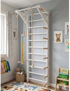 Bijele zidne ljestve s dodacima – Kućni fitness centar za djecu i odrasle Bijele zidne ljestve s dodacima – Kućni fitness centar za djecu i odrasle